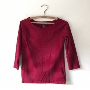JONES NEW YORK bateaux neck 3/4 sleeve stripe tee cranberry red navy preppy fall